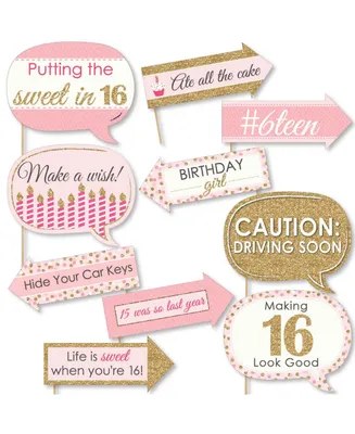Big Dot of Happiness Funny Sweet 16 - 16th Birthday Party Photo Booth Props Kit - 10 Piece