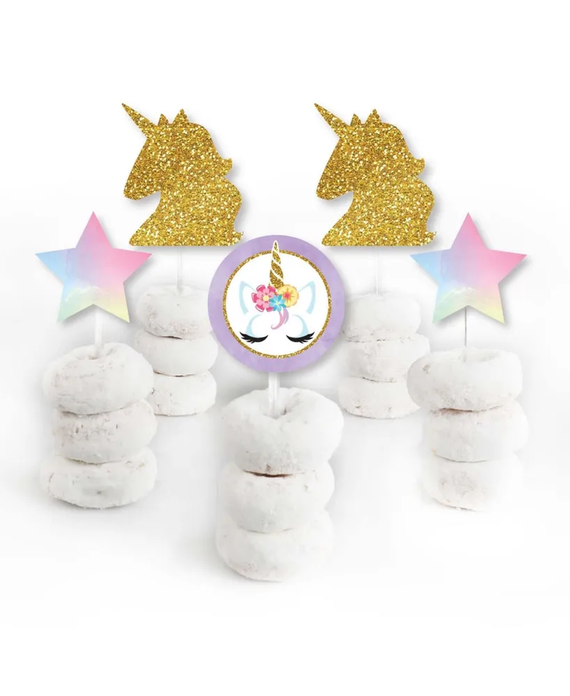 Rainbow Unicorn - Dessert Cupcake Toppers - Party Clear Treat Picks - 24 Ct