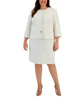 Le Suit Plus Tweed Button-Up Pencil Skirt