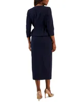 Le Suit Women's Belted Jacket 3/4-Sleeve Skirt Suit