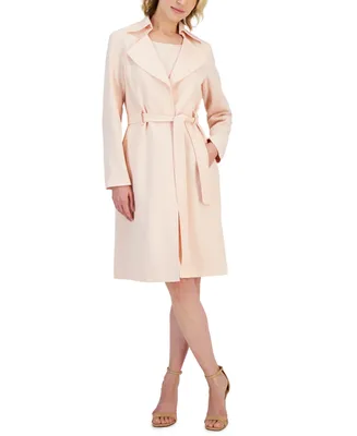 Le Suit Women's Crepe Belted Trench Jacket & Sheath Dress Suit, Regular and Petite Sizes
