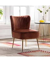 22" Wide Upholstered Tufted Velvet Accent Chair With Metal Leg