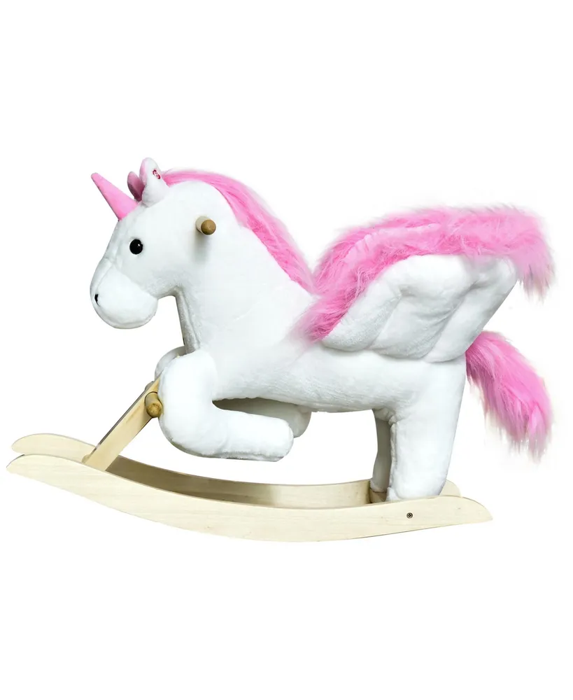 Qaba Kids Toy Wooden Plush Rocking Horse Little Unicorn Riding Rocker