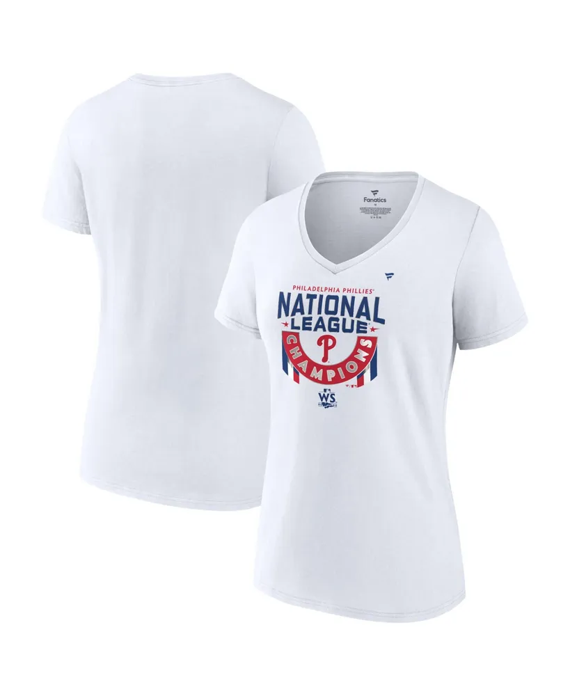 Women's Fanatics White Philadelphia Phillies 2022 National League Champions Locker Room Short Sleeve V-Neck T-shirt