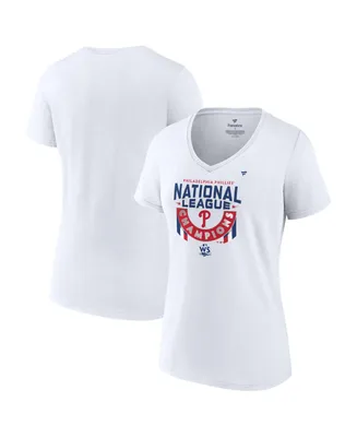 Women's Fanatics White Philadelphia Phillies 2022 National League Champions Locker Room Short Sleeve V-Neck T-shirt