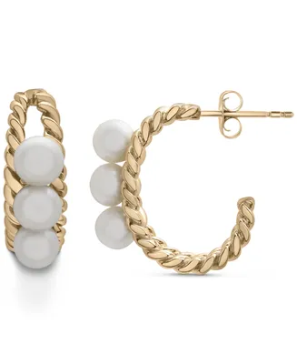 Cultured Freshwater Pearl (5mm) Twist Hoop Earrings in 14k Gold-Plated Sterling Silver