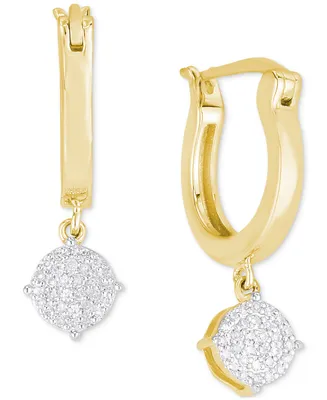 Diamond Cluster Dangle Hoop Earrings (1/5 ct. tw.) in Sterling Silver & 14k Gold-Plate