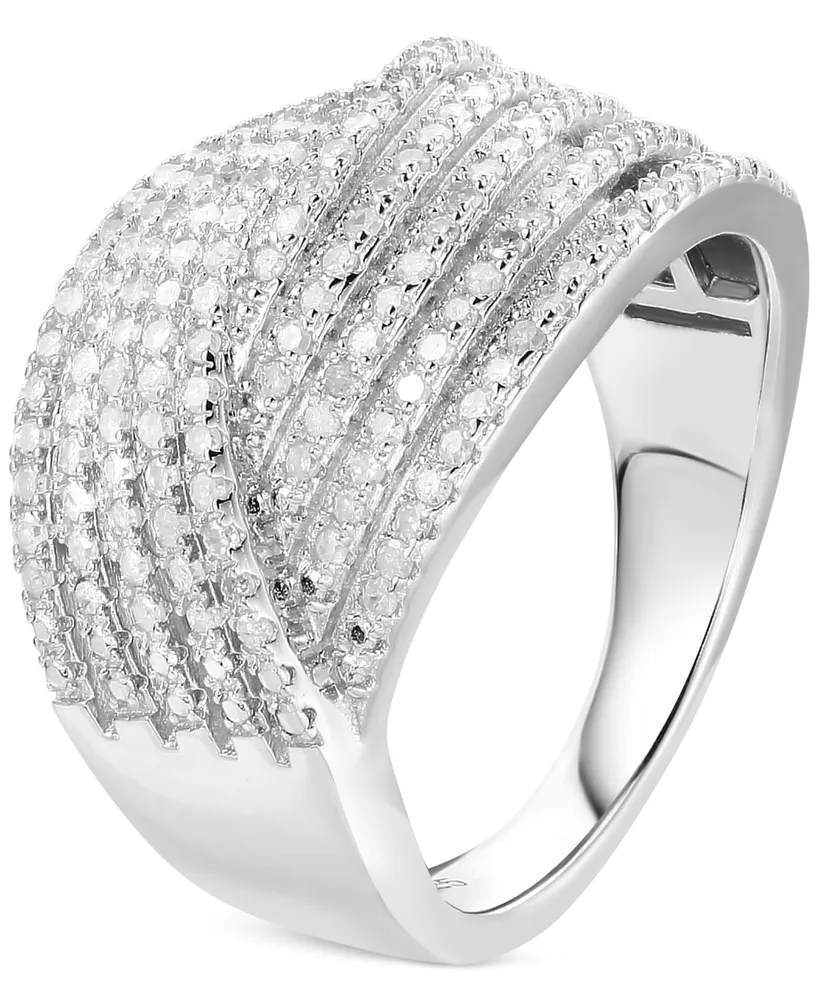 Diamond Multirow Crossover Ring (3/4 ct. t.w.) Sterling Silver