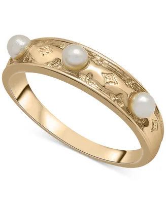 Cultured Freshwater Pearl (3mm) Engraved Band in 14k Gold-Plated Sterling Silver