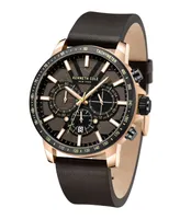 Kenneth Cole New York Men's Chronograph Brown Dark Genuine Leather Strap Watch 44mm