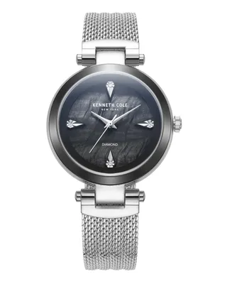 Kenneth Cole New York Women's Diamond Accent Dial Silver-Tone Stainless Steel Mesh Bracelet Watch 34mm