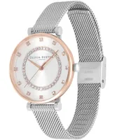 Olivia Burton Women's T-Bar Silver-Tone Stainless Steel Mesh Bracelet Watch 32mm