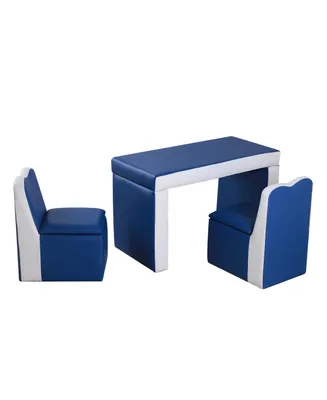 Qaba Kids Leather Sofa Multi-functional Table Chair Set Storage Blue