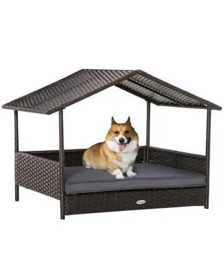 PawHut Wicker Dog Bed Patio Rat Pet Furniture with Cushion,