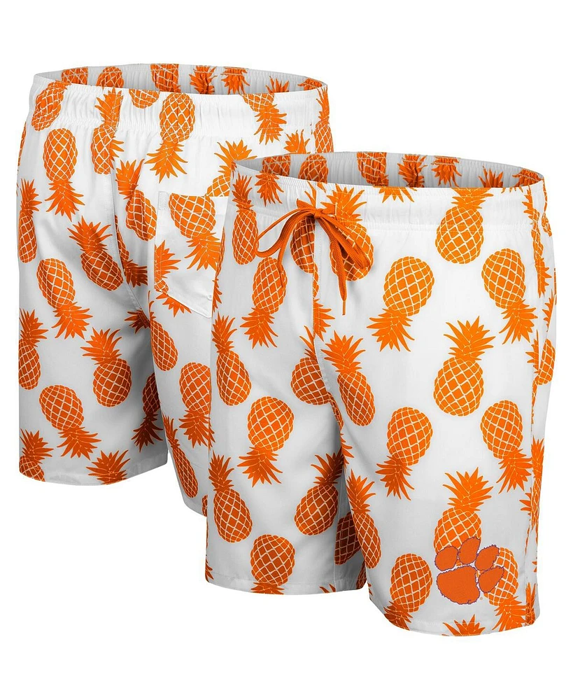 Men's Colosseum White, Orange Clemson Tigers Pineapple Swim Shorts