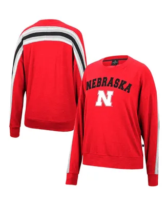 Women's Colosseum Heathered Scarlet Nebraska Huskers Team Oversized Pullover Sweatshirt