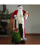 Northlight Plush Santa Claus With Teddy Bear and Gift Bag Christmas Figure, 72"