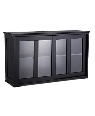 Costway Storage Cabinet Sideboard Buffet Cupboard Glass Sliding Door