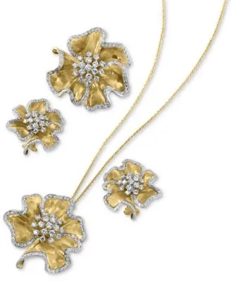 Effy Diamond Flower Earrings Necklace Ring Collection In 14k Gold