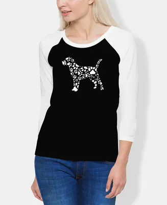 La Pop Art Women's Raglan Dog Paw Prints Word T-shirt