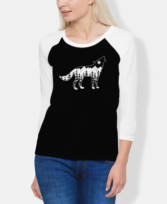 La Pop Art Women's Raglan Howling Wolf Word T-shirt