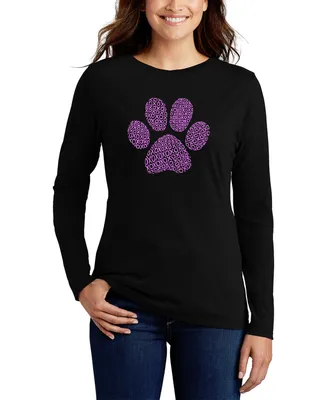 La Pop Art Women's Xoxo Dog Paw Word Long Sleeve T-shirt