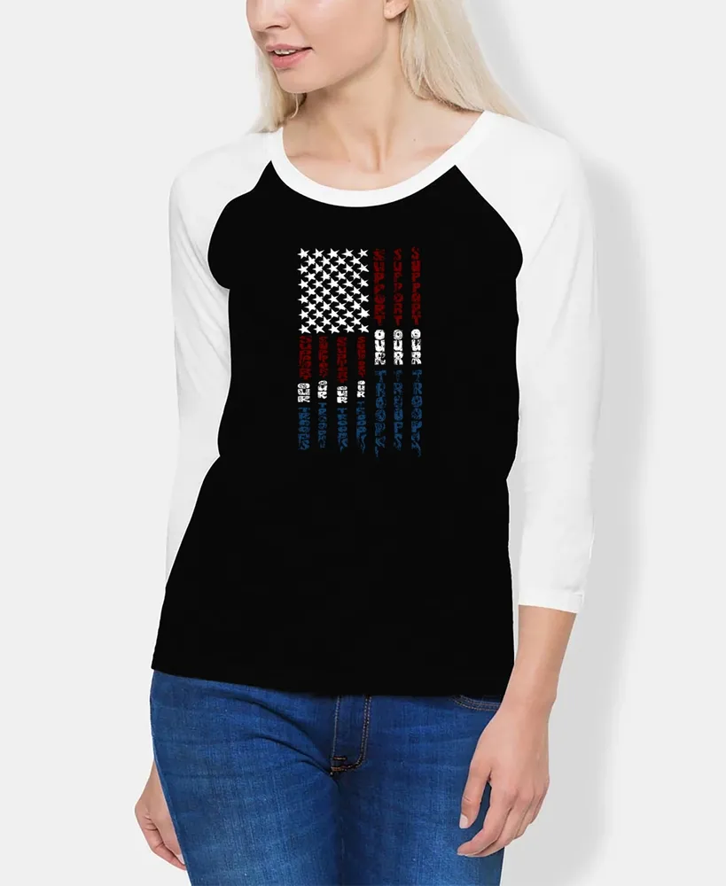 La Pop Art Women's Raglan Support Our Troops Word T-shirt