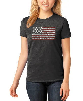 La Pop Art Women's Premium Blend 50 States Usa Flag Word T-shirt