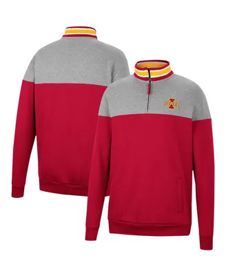 Men's Colosseum Heathered Gray and Cardinal Iowa State Cyclones Be the Ball Quarter-Zip Top