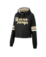 Women's Colosseum Black Iowa Hawkeyes Retro Cropped Pullover Hoodie