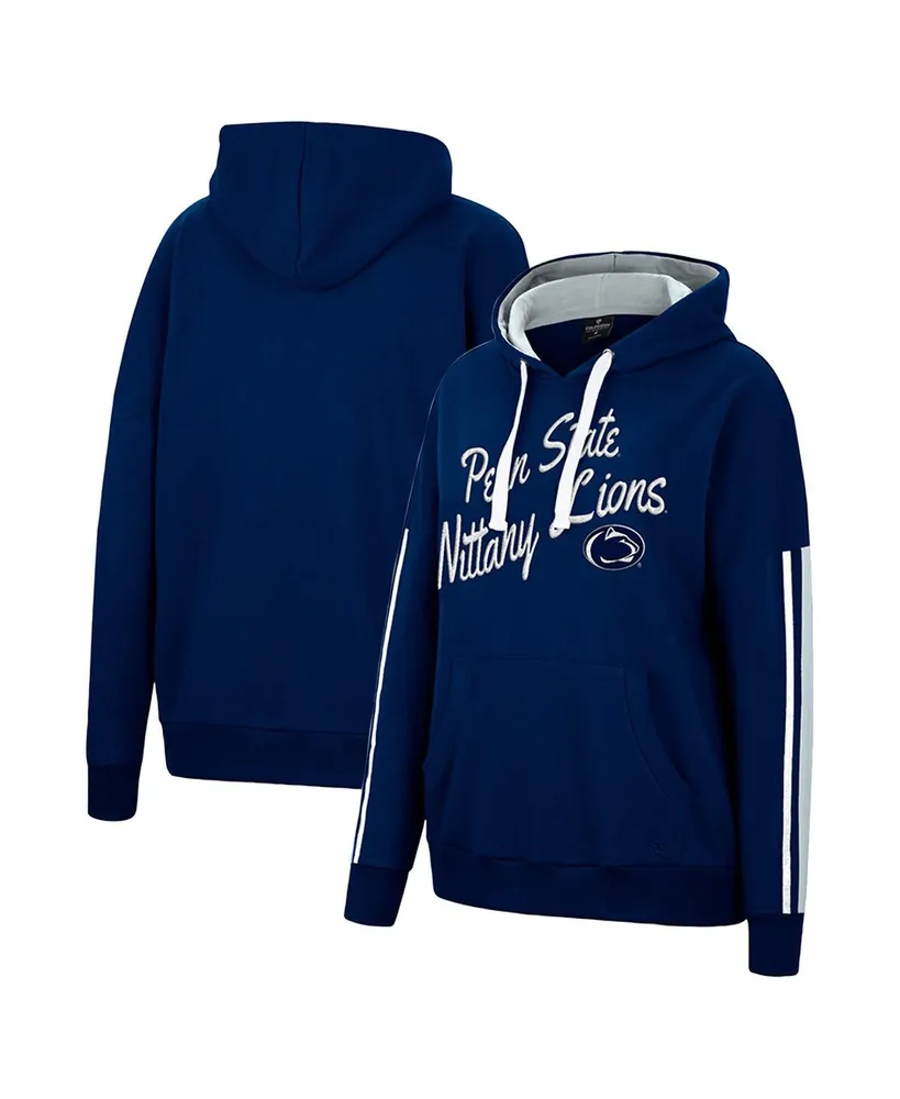 Women's Colosseum Navy Penn State Nittany Lions Serena Oversized Sleeve Striping Pullover Hoodie