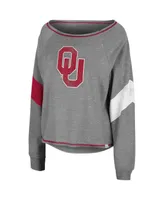 Women's Colosseum Heather Gray Oklahoma Sooners Amped Chevron Stripe Raglan Boat Neck Pullover Sweatshirt