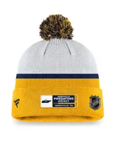 Men's Fanatics White, Gold Nashville Predators Authentic Pro Draft Cuffed Knit Hat with Pom