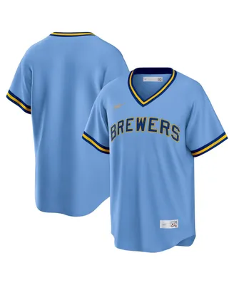 Men's Nike Powder Blue Milwaukee Brewers Road Cooperstown Collection Team  Jersey