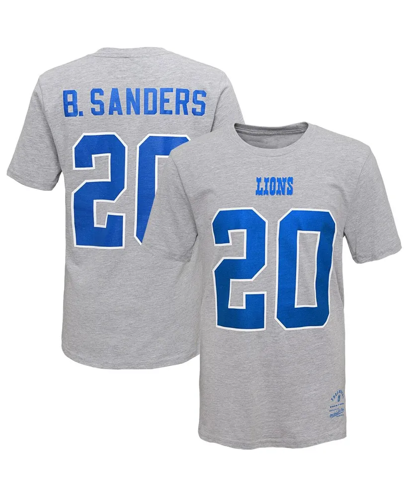 Mitchell & Ness Big Boys Mitchell & Ness Barry Sanders Gray Detroit Lions  Retired Retro Player Name and Number T-shirt