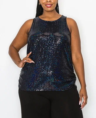Coin 1804 Plus Size Sequin Side Ruched Tank Top