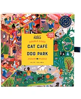 Professor Puzzle Cat Cafe Dog Park Double-Sided Jigsaw Puzzle Set, 502 Pieces