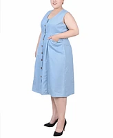Ny Collection Plus Size Sleeveless Chambray Dress with Hardware