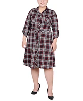 Ny Collection Plus 3/4 Sleeve Roll Tab Shirtdress