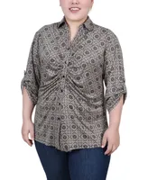 Ny Collection Plus Size 3/4 Roll Tab Rouched-Front Top