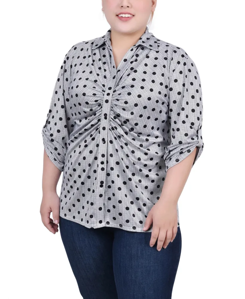 Ny Collection Plus Size 3/4 Roll Tab Rouched-Front Top