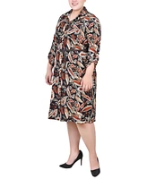 Ny Collection Plus Size 3/4 Roll Tab Sleeve Shirtdress