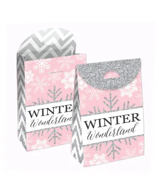 Big Dot of Happiness Pink Winter Wonderland - Holiday Snowflake Birthday and Baby Shower Gift Favor Bags - Party Goodie Boxes - Set of 12