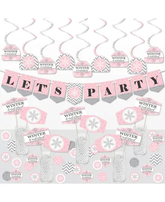 Big Dot of Happiness Pink Winter Wonderland Holiday Snowflake Birthday Party and Baby Shower Supplies Decoration Kit Decor Galore Party Pack 51 Pc