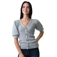 Hope & Henry Women's Puff Sleeve Button Front Sweater