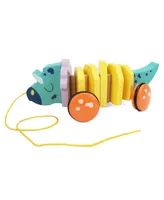 Leo & Friends Pull Along Walking Triceratops Wooden Toy for Boys and Girls