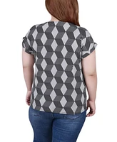 Ny Collection Plus Size Short Extended Sleeve Zip Top