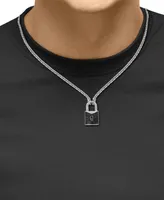 Effy Men's Black Spinel Padlock 22" Pendant Necklace (1-1/2 ct. t.w.) in Sterling Silver