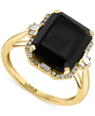 Effy Onyx & Diamond (1/5 ct. t.w.) Halo Ring in 14k Gold