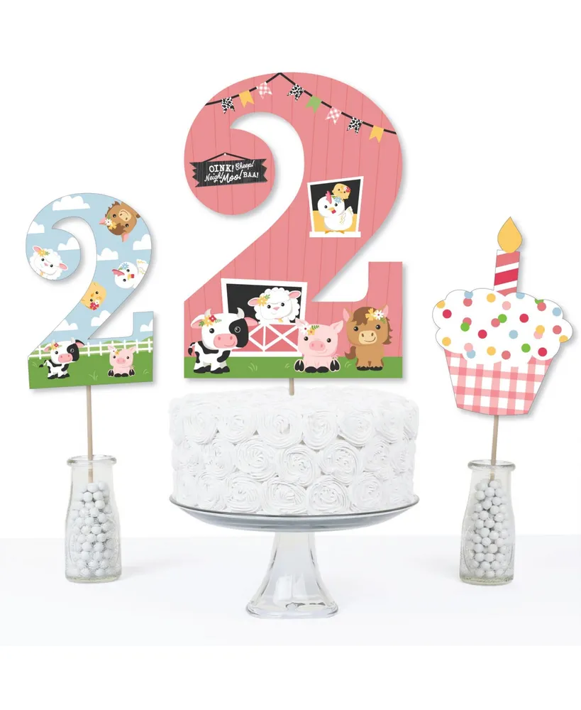 Big Dot of Happiness 2nd Birthday Girl Farm Animals - Second Birthday Party - Table Toppers - 15 Ct
